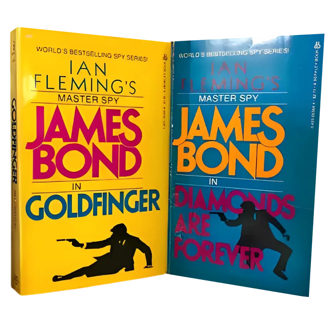 Two James Bond novels by Ian Fleming with bright yellow covers.