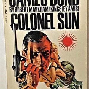 Cover of the book 'Colonel Sun' featuring a man holding a gun and a red sun symbol.