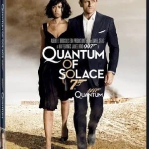 Poster of 'Quantum of Solace' featuring James Bond and a female companion.