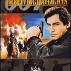 Movie poster featuring a man with a gun and fiery background.